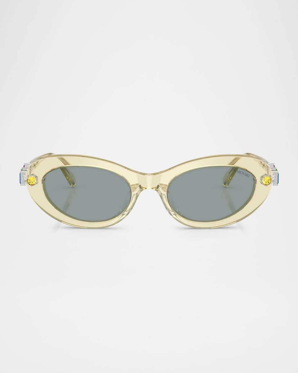 SK6042 Crystal-Embellished Acetate Oval Sunglasses